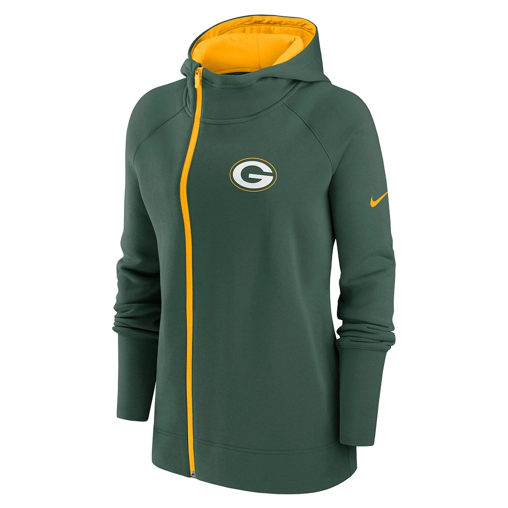 Sweat à capuche entièrement zippé manches raglan Nike Green Bay Packers Primetime pour femme Vert