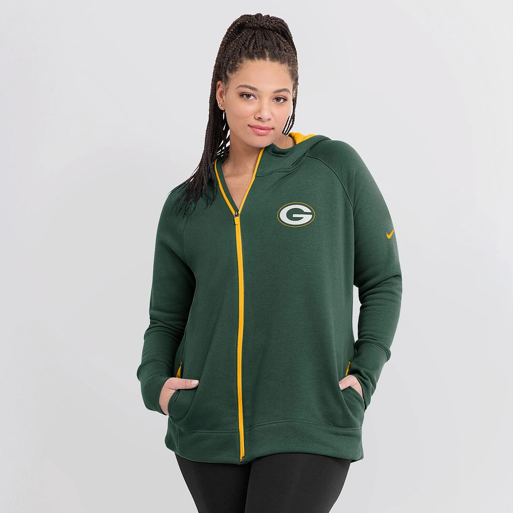 Sweat à capuche entièrement zippé manches raglan Nike Green Bay Packers Primetime pour femme Vert