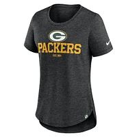 Women's Nike Heather Black Green Bay Packers Fashion Tri-Blend T-Shirt