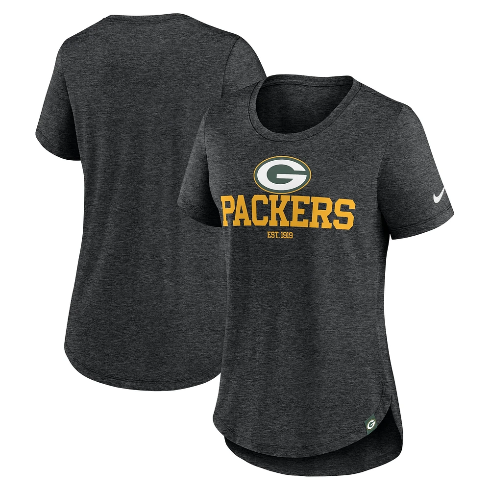 Women's Nike Heather Black Green Bay Packers Fashion Tri-Blend T-Shirt