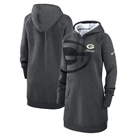 Women's Nike Heather Charcoal Green Bay Packers Oversized Fleece Raglan Hoodie Dress