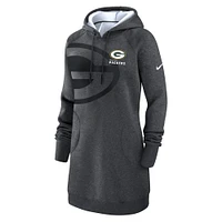 Women's Nike Heather Charcoal Green Bay Packers Oversized Fleece Raglan Hoodie Dress