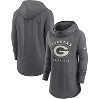 Sweat à capuche raglan col cheminée Nike Heather Charcoal Green Bay Packers pour femme