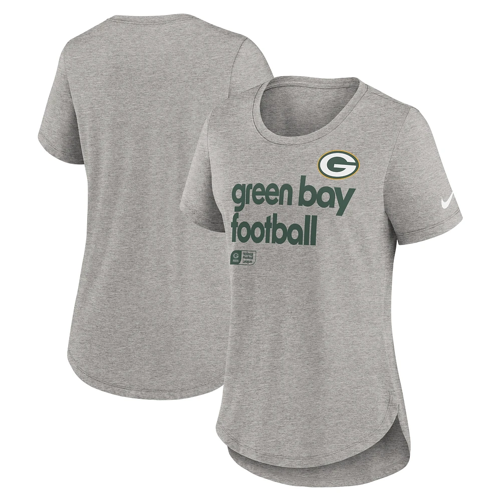 Women's Nike  Heather Gray Green Bay Packers Fashion Tri-Blend T-Shirt