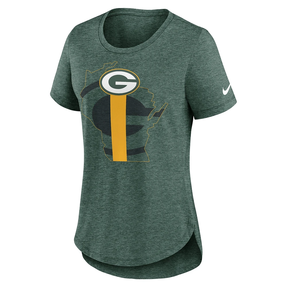 T-shirt Nike Heather Green pour femme Bay Packers Local Fashion Tri-Blend