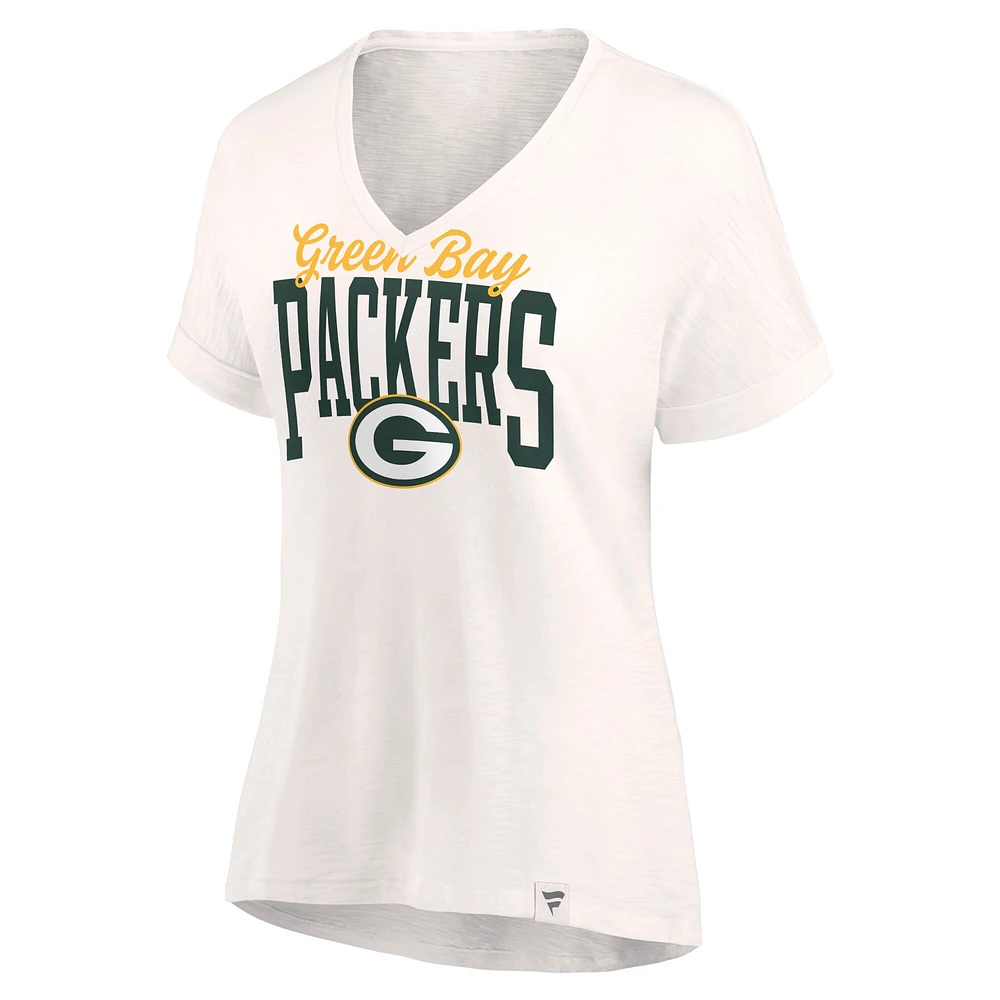 T-shirt léger à col en V pour femme Oatmeal Green Bay Packers Motivating Force