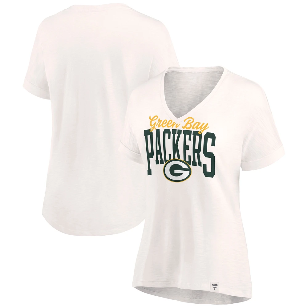 T-shirt léger à col en V pour femme Oatmeal Green Bay Packers Motivating Force