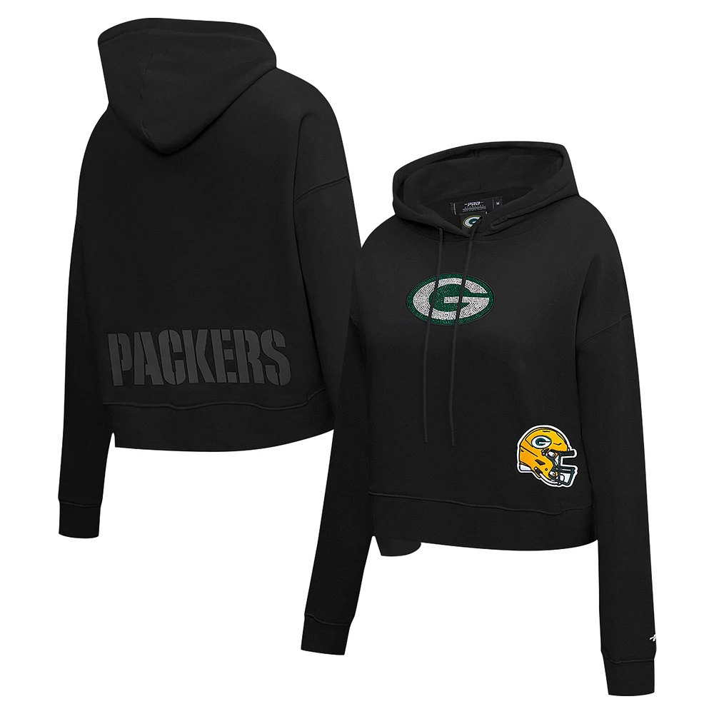 Sweat à capuche court imprimé bijou Pro Standard noir pour femme des Green Bay Packers