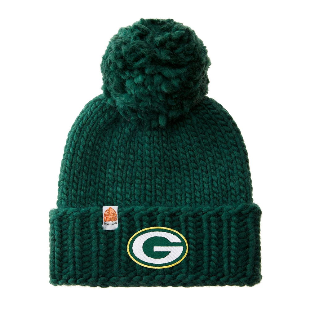 Women's Sh*t That I Knit Green Green Bay Packers Hand-Knit Brimmed Merino Wool Beanie with Yarn Pom Pom