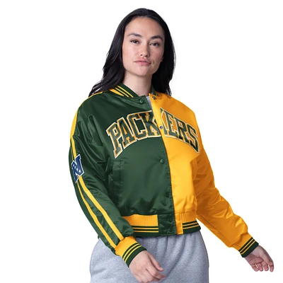 Veste courte à boutons-pression Starter Gold/Green Green Bay Packers pour femme