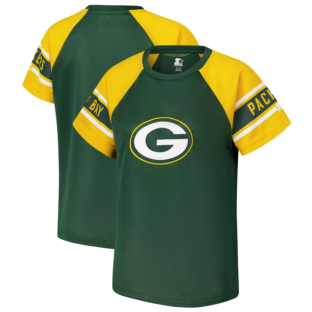 Women's Starter Green Bay Packers 1st Rounder Color Block Raglan Top