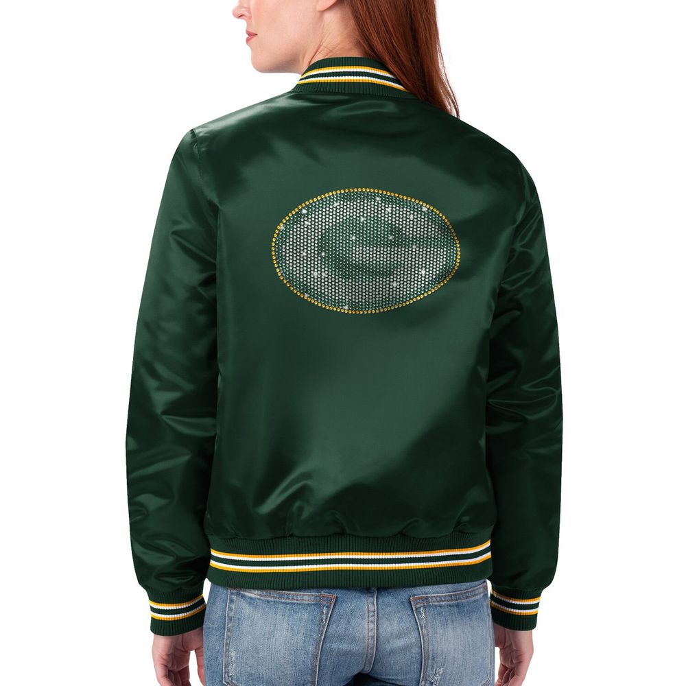 Women's Green Bay Packers Starter Green Overtime Varsity Satin Full-Snap  Jacket