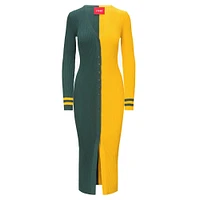 Women's STAUD Green/Gold Green Bay Packers Shoko Knit Button-Up Sweater Dress