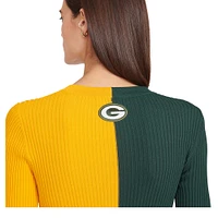 Women's STAUD Green/Gold Green Bay Packers Shoko Knit Button-Up Sweater Dress