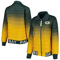 Veste matelassée à glissière pleine longueur The Wild Collective Green Bay Packers pour femme, vert/doré