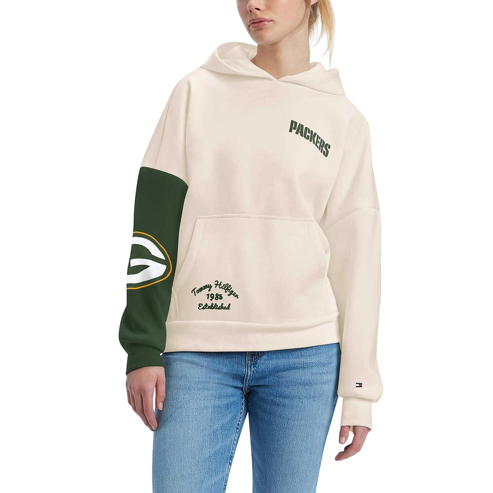 Sweat à capuche Tommy Hilfiger crème/vert Green Bay Packers Harriet pour femme