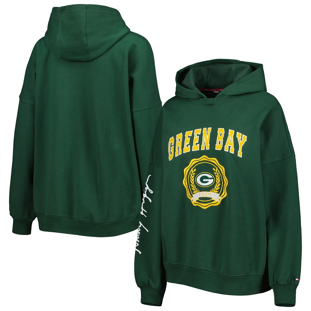 Women's Tommy Hilfiger Green Bay Packers Becca Drop Shoulder Pullover Hoodie