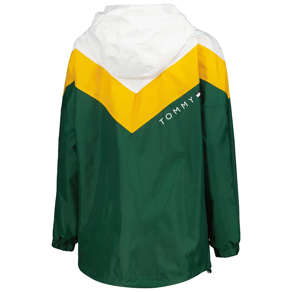 Tommy Hilfiger Femme Blanc/Or Green Bay Packers Staci Half-Zip Hoodie Windbreaker Jacket