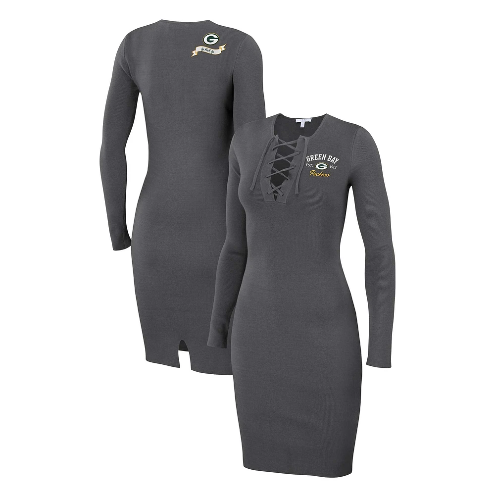 Robe à lacets manches longues pour femme WEAR by Erin Andrews, couleur anthracite, des Green Bay Packers