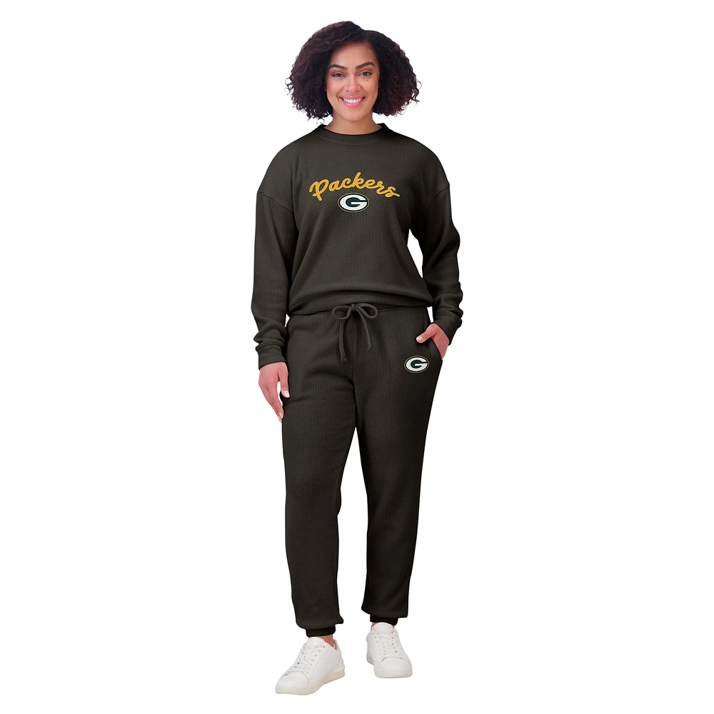 Women's WEAR by Erin Andrews  Cream Green Bay Packers Knitted Tri-Blend Long Sleeve T-Shirt & Pants Lounge Set