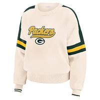 Women's WEAR by Erin Andrews  Cream Green Bay Packers Stripe Pullover Sweater