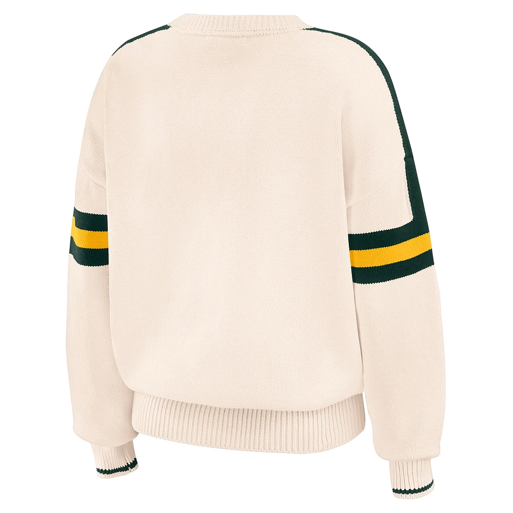 Women's WEAR by Erin Andrews  Cream Green Bay Packers Stripe Pullover Sweater