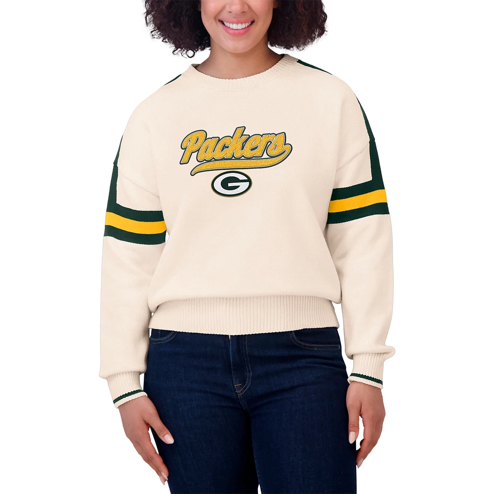 Women's WEAR by Erin Andrews  Cream Green Bay Packers Stripe Pullover Sweater