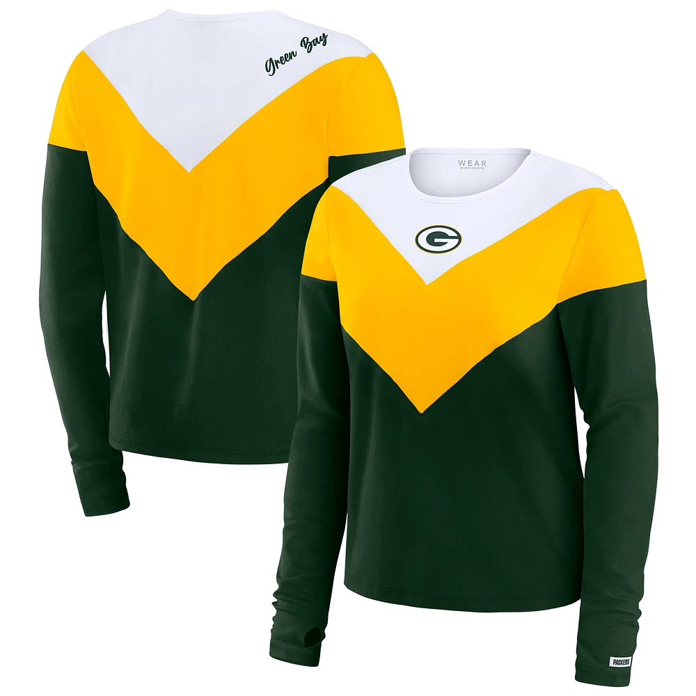 T-shirt à manches longues tri-blend vert/doré chevrons des Packers de Green Bay pour femme WEAR by Erin Andrews