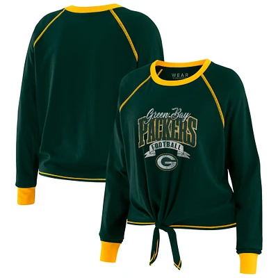 Haut à manches longues noué sur le devant vert/doré pour femme WEAR by Erin Andrews de Green Bay Packers, grande taille