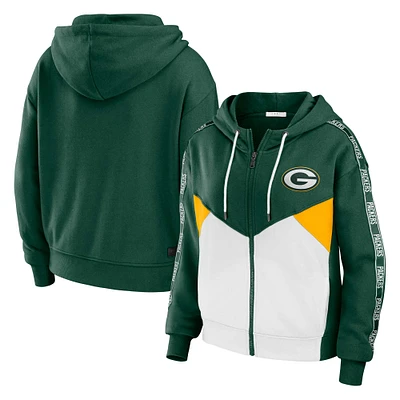 Sweat à capuche zippé blocs de couleurs grande taille vert/blanc Green Bay Packers pour femme par Erin Andrews