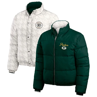 Doudoune réversible courte entièrement zippée WEAR by Erin Andrews pour femme, verte/blanche, des Green Bay Packers