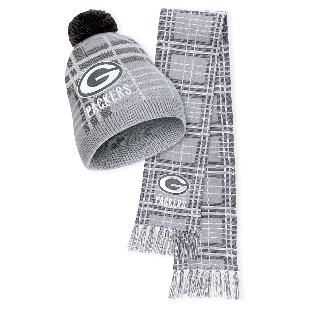 Women's WEAR by Erin Andrews Green Bay Packers Plaid Knit Hat with Pom & Scarf Set