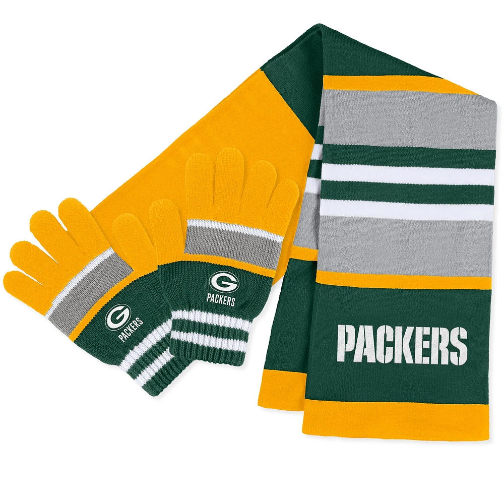 Ensemble gants et écharpe à rayures pour femmes WEAR by Erin Andrews des Green Bay Packers