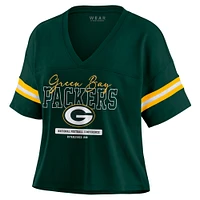 Women's WEAR by Erin Andrews Green Bay Packers Color Block Boxy Modest Crop V-Neck T-Shirt