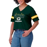 Women's WEAR by Erin Andrews Green Bay Packers Color Block Boxy Modest Crop V-Neck T-Shirt