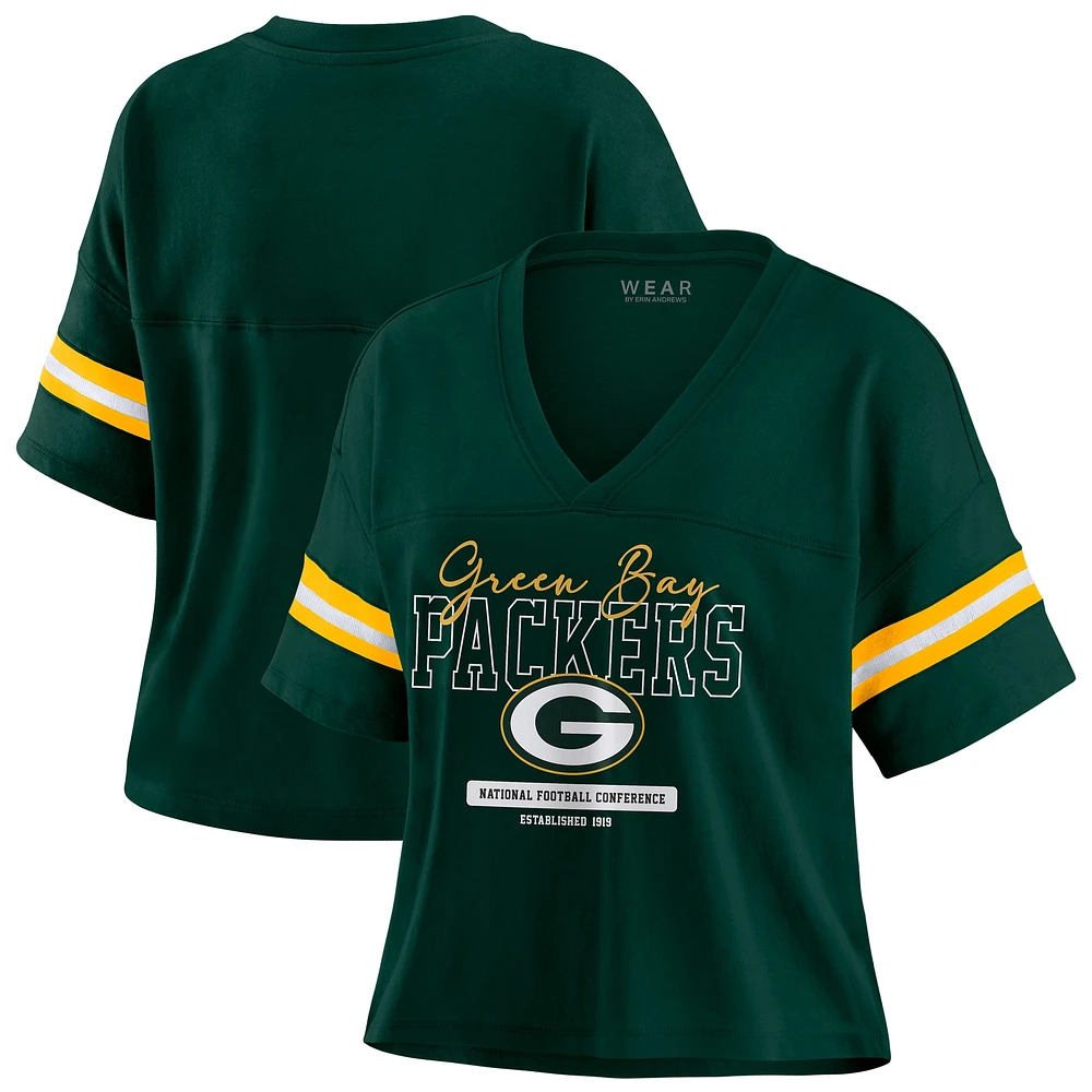 T-shirt court à col en V et blocs de couleurs pour femme WEAR by Erin Andrews Green Bay Packers