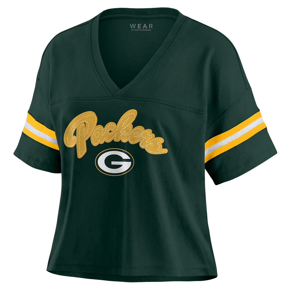 T-shirt à col en V blocs de couleurs vert Green Bay Packers pour femme WEAR by Erin Andrews