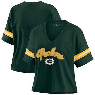 T-shirt à col en V blocs de couleurs vert Green Bay Packers pour femme WEAR by Erin Andrews