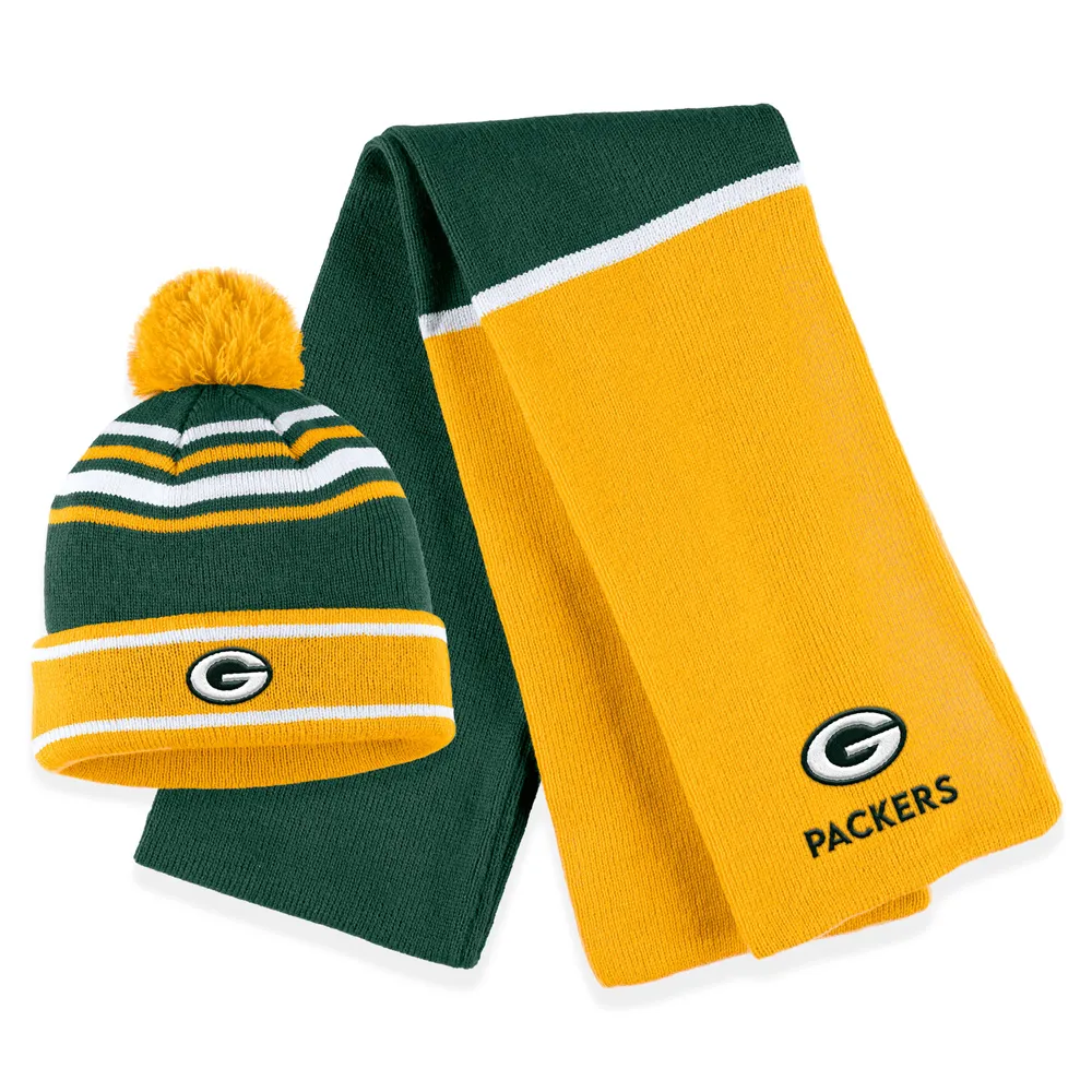 WEAR by Erin Andrews Women's WEAR by Erin Andrews Green Green Bay Packers  Colorblock Cuffed Knit Hat with Pom and Scarf Set