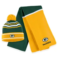 Ensemble bonnet à revers colorblock en tricot avec pompon et écharpe pour femme WEAR by Erin Andrews Green Green Bay Packers