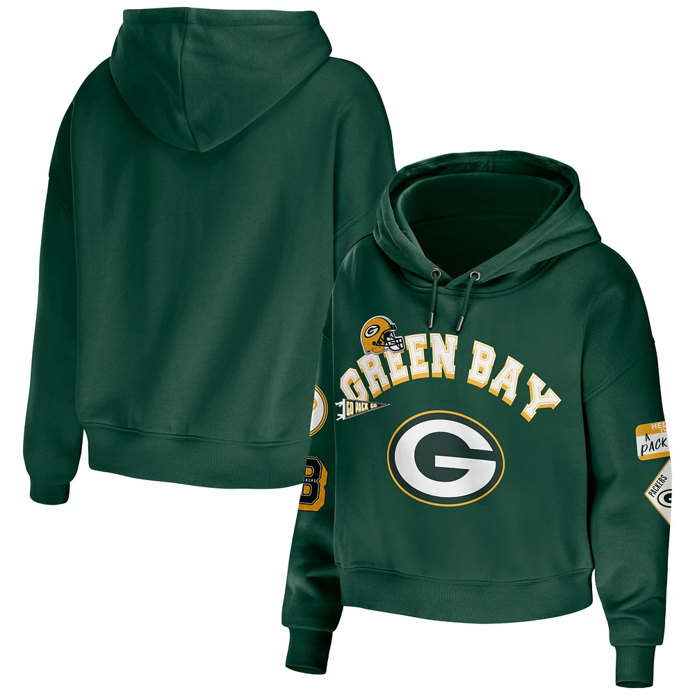 Women's WEAR by Erin Andrews Green Bay Packers Plus Modest Cropped Pullover Hoodie