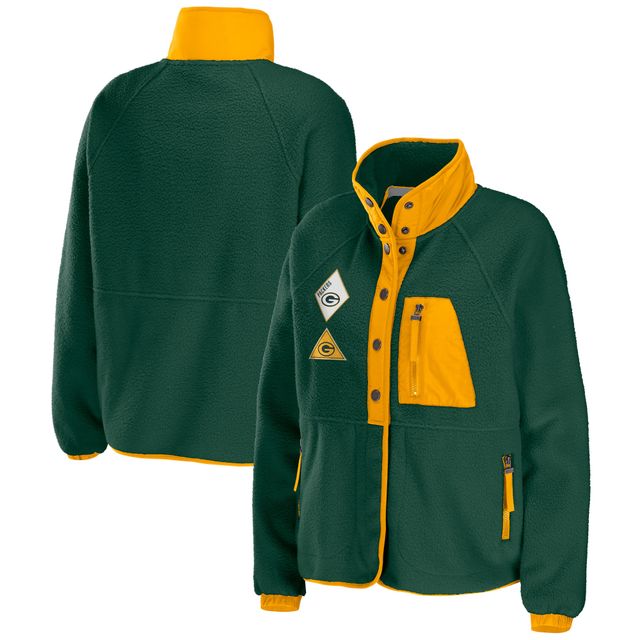 WEAR by Erin Andrews Green Veste polaire raglan à boutons-pression pour Bay Packers femmes