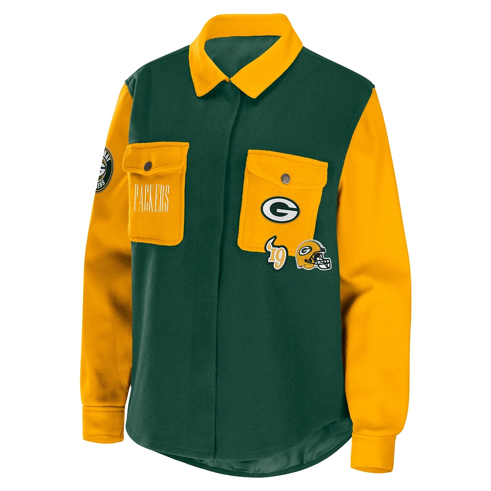 WEAR by Erin Andrews Green Veste chemise à pression des Packers de Bay pour femmes