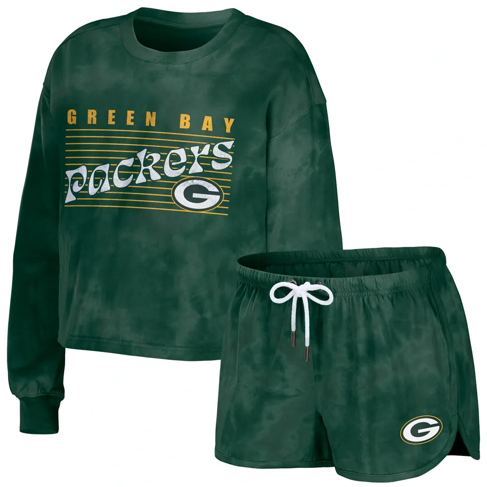 WEAR by Erin Andrews Women's WEAR by Erin Andrews Green Bay Packers Tie-Dye  Cropped Pullover Sweatshirt & Shorts Lounge Set