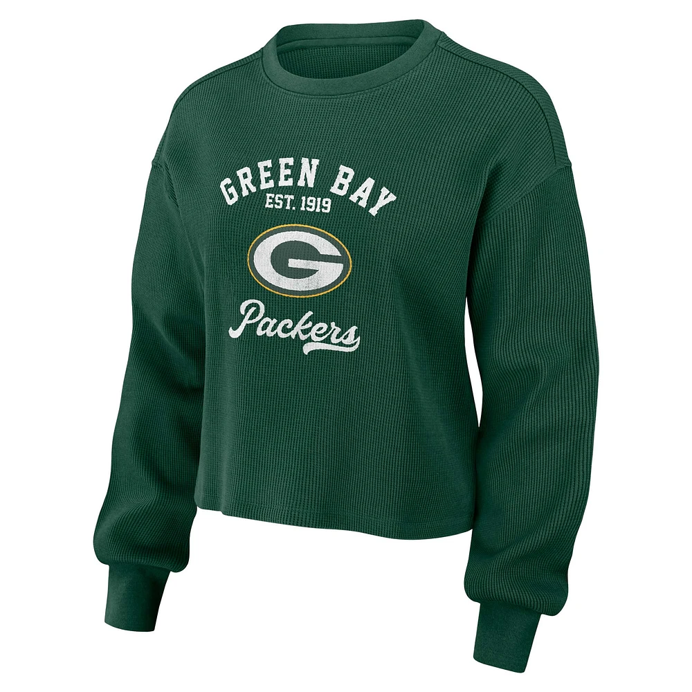 Women's WEAR by Erin Andrews Green Bay Packers Waffle Knit Long Sleeve T-Shirt & Shorts Lounge Set