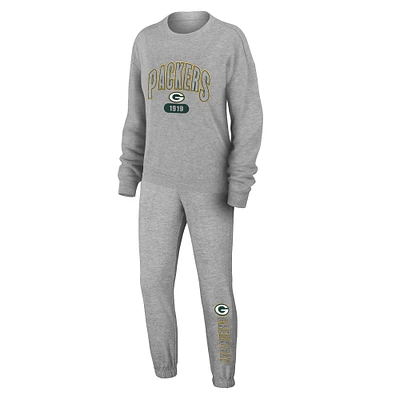 Ensemble de nuit pour femme WEAR by Erin Andrews Heather Gray Green Bay Packers en tricot à manches longues et pantalon