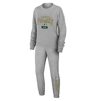 Women's WEAR by Erin Andrews Heather Gray Green Bay Packers Knit Long Sleeve Tri-Blend T-Shirt & Pants Sleep Set