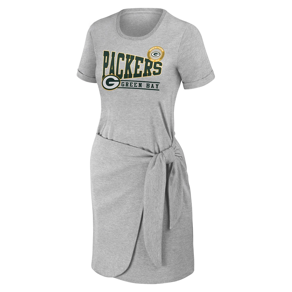 Robe t-shirt nouée pour femme WEAR by Erin Andrews Heather Gray des Packers de Green Bay