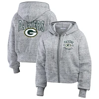 Sweat à capuche court entièrement zippé en polaire mouchetée WEAR by Erin Andrews Heather Gray des Green Bay Packers pour femme