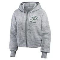 Women's WEAR by Erin Andrews  Heather Gray Green Bay Packers Speckled Fleece Cropped Full-Zip Hoodie